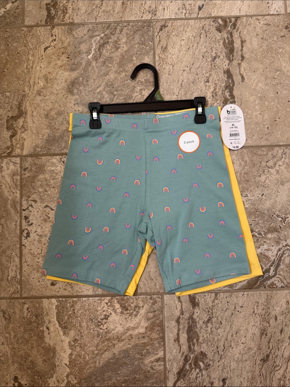 NWT size XL 14-16 Rainbow Print and yellow bike short set